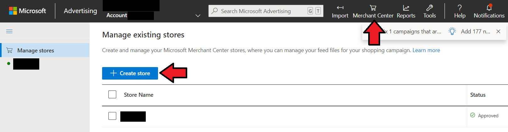 Create a Microsoft Merchant Center Store